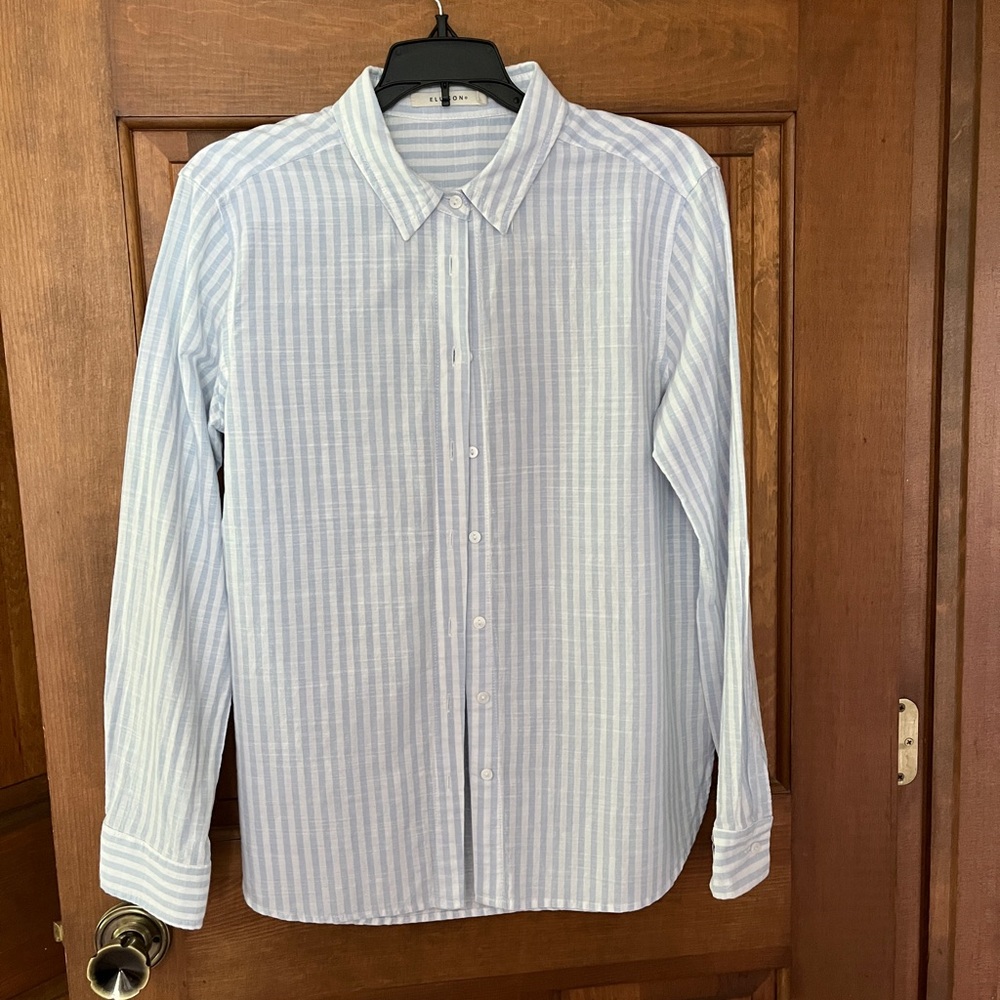Women’s Light Blue Striped Button-Up Shirt
